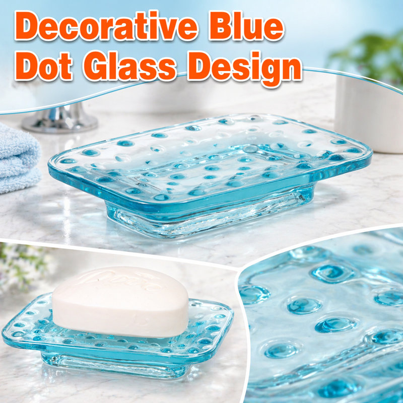 Transparent Blue Dot Glass Soap Dish
