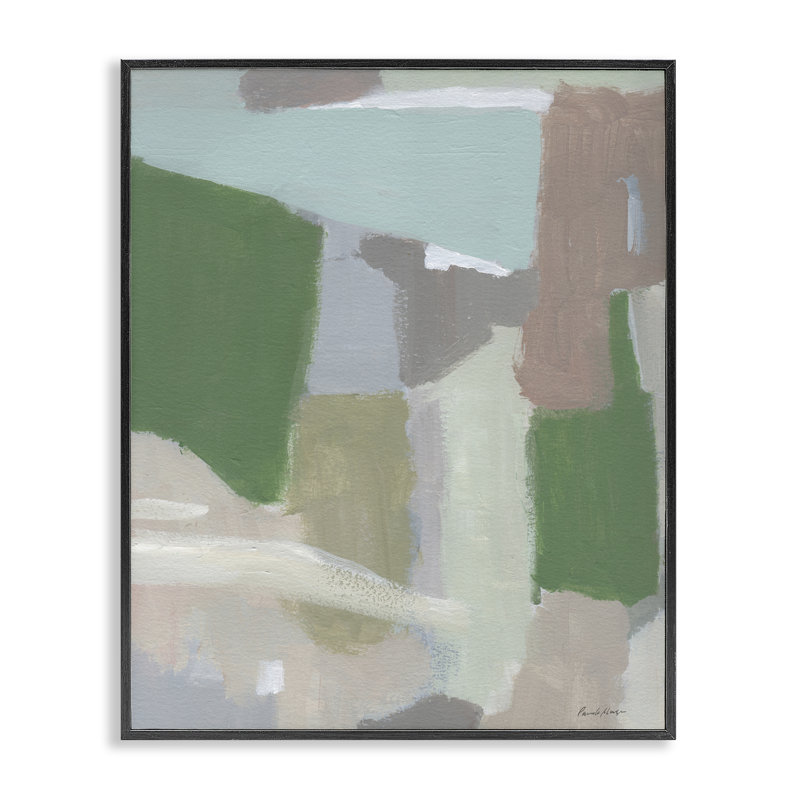 Abstrait vert printanier, art de la giclée encadrée, design par Pamela Munger, H 20 po x l 16 po, Giclée encadrée noir minuit