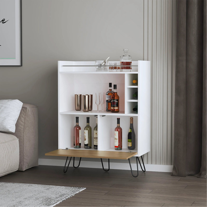 Bar avec porte rabattable et rangement pour bouteilles de vin