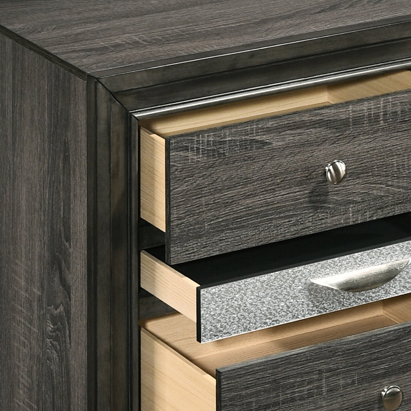 Table de chevet 3 de style moderne rustique gris, 26,5 po x 26,5 po x 17,5 po, tiroir doublé de feutre pour un décor contemporain