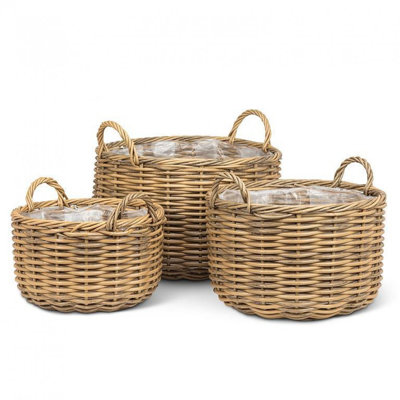 Set Of 3 Nested Willow Look With Handle Baskets