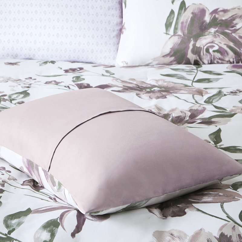 Motif floral mauve avec feuilles, Édredon de grande taille et 5 pièces supplément