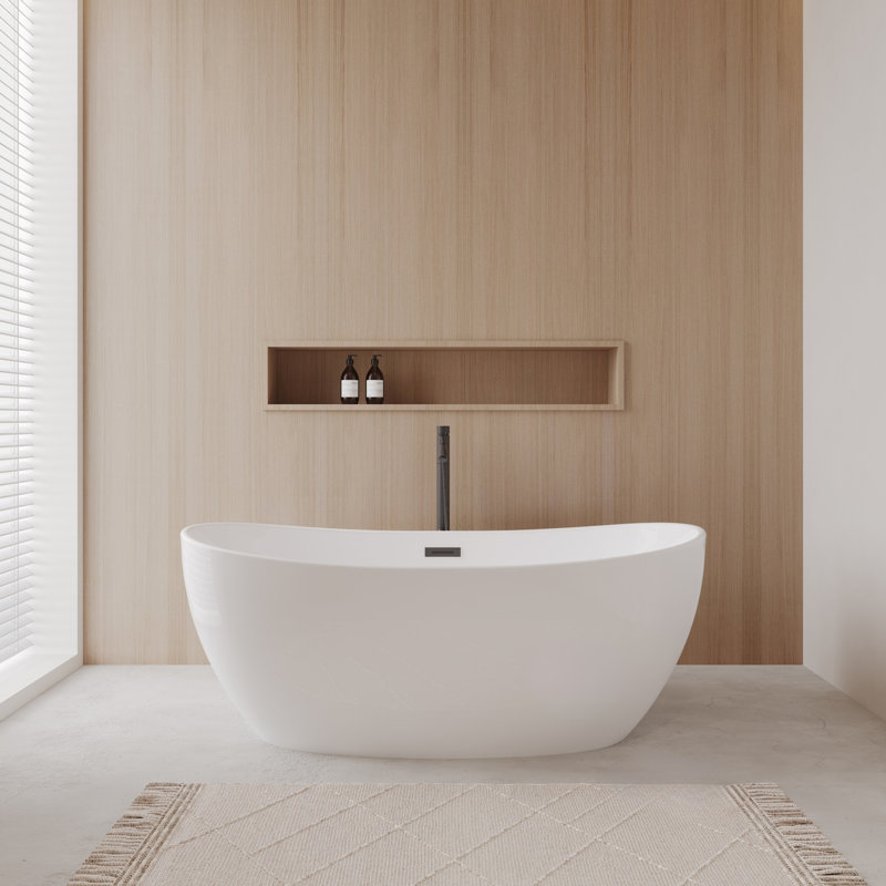 Rebecca 60'' x 32'' Freestanding Soaking Acrylic Bathtub with Faucet, White/Matte Black