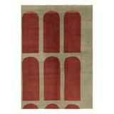 Vintage Turkish Rug, Beige With Warm Red Architectural Patterns - Rug & Kilim