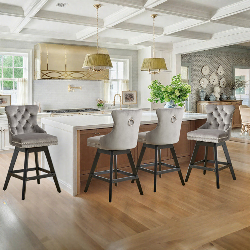 Swivel Counter Bar Stool Set with Wood Frame,Grey, Grey