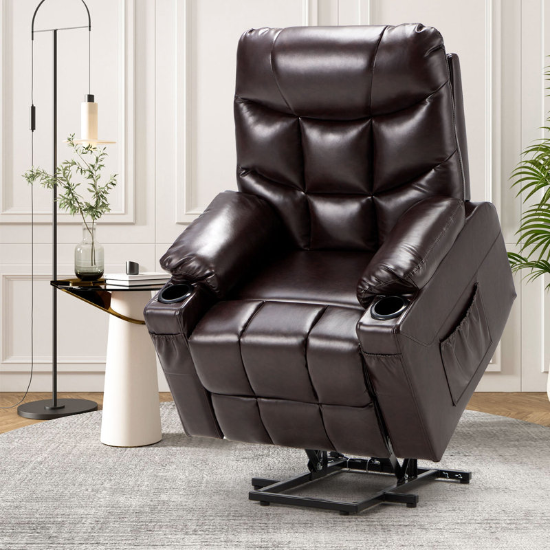 Fauteuil de massage chauffant en similicuir, Brun