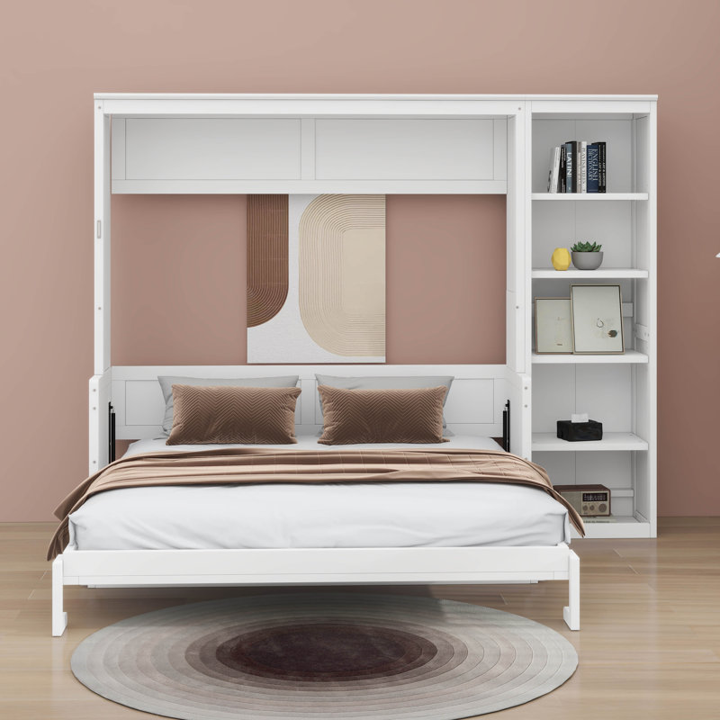 Lit escamotable avec étagère de bureau Murphy, Blanc