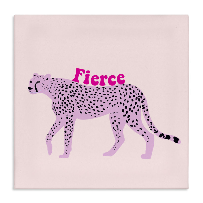 Guépard féroce sur toile rose, design par Ashley Singleton, H 17 po x l 17 po