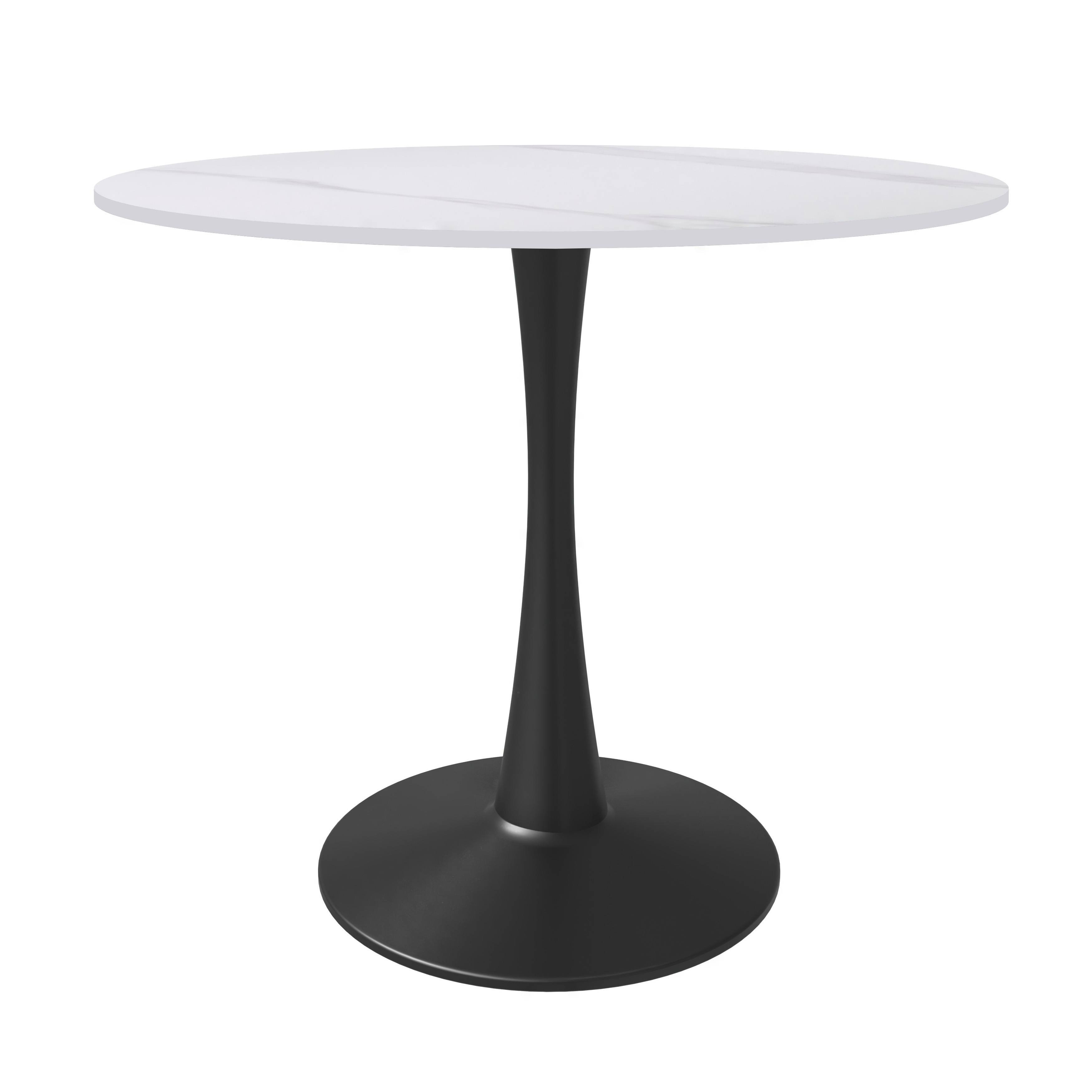 LeisureMod Round Dining Table With Sintered Stone Top And Steel ...
