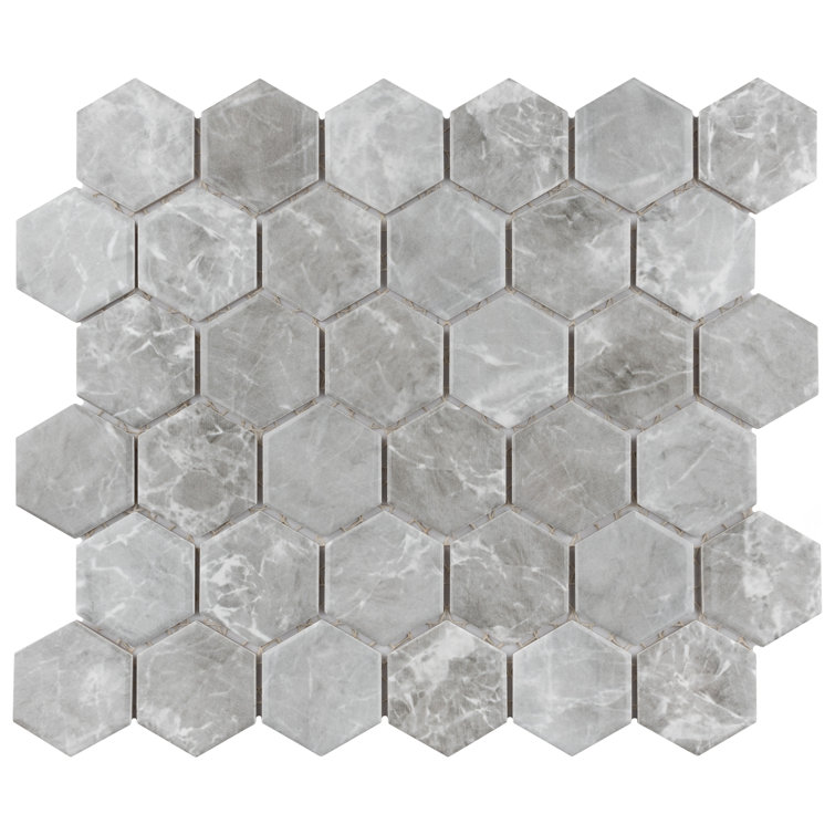 Flo 2" Hex Grey 11-1/8" x 12-5/8" Porcelain Mosaic Floor and Wall Tile