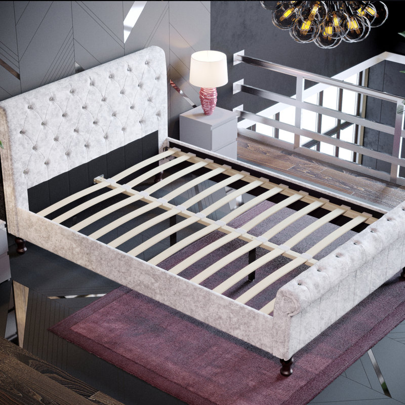 Barr Upholstered Bed, Crushed Velvet Silver, Double (4'6)