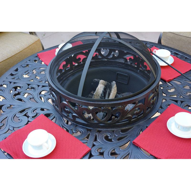 Frazee 5pc Patio Conversation Set w/ Cushions & 52'' Round Ice Bucket Tea Table with BBQ & Fire Pit