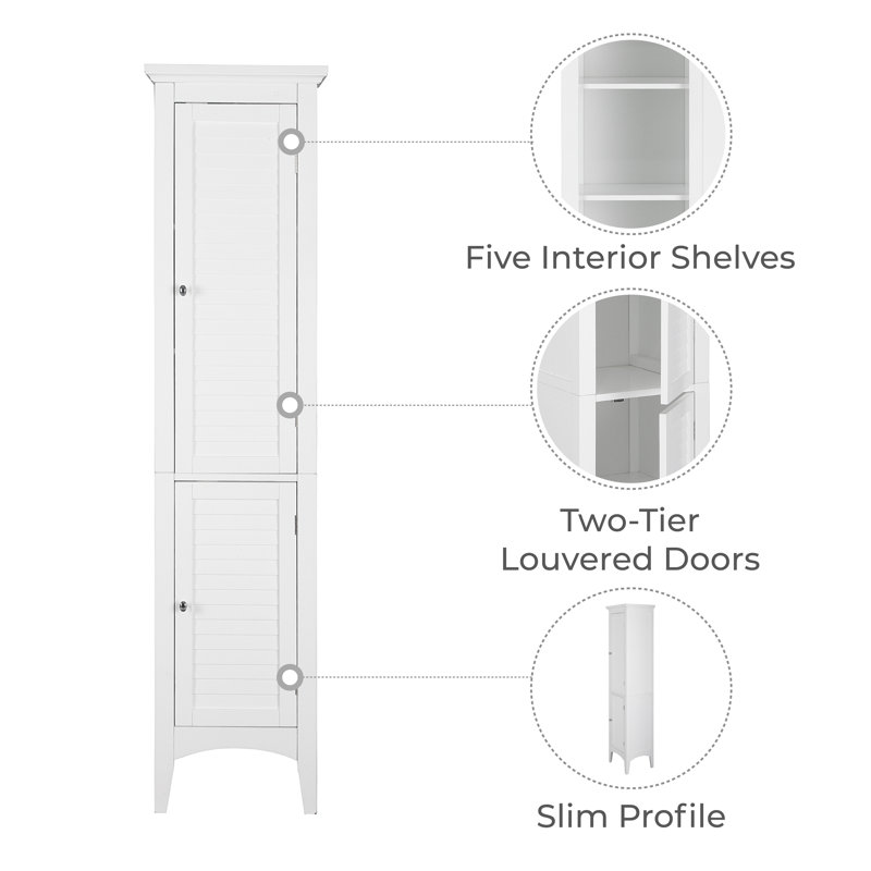 Benicio Freestanding Linen Accent Tower Cabinet with Faux Louvered Doors and Adjustable Shelf, White