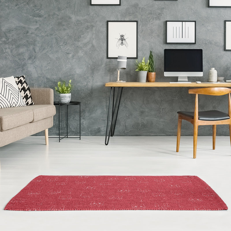 Tapis rouge/zone blanche fait main, Rectangle 5 pi x 7 pi