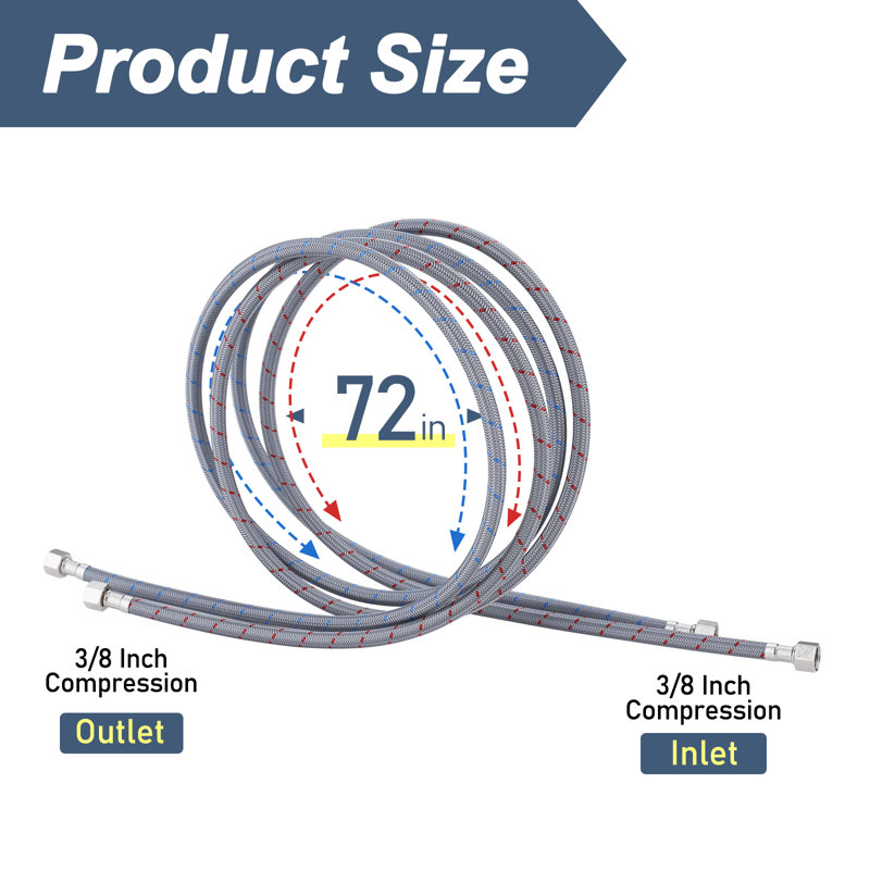 ARCORA Faucet Hose Connects Kitchen Bathroom Sink To Water Supply, Cupc Faucet Supply Lines 3/8" X 3/8" Female Compression Thread 1 Pair
