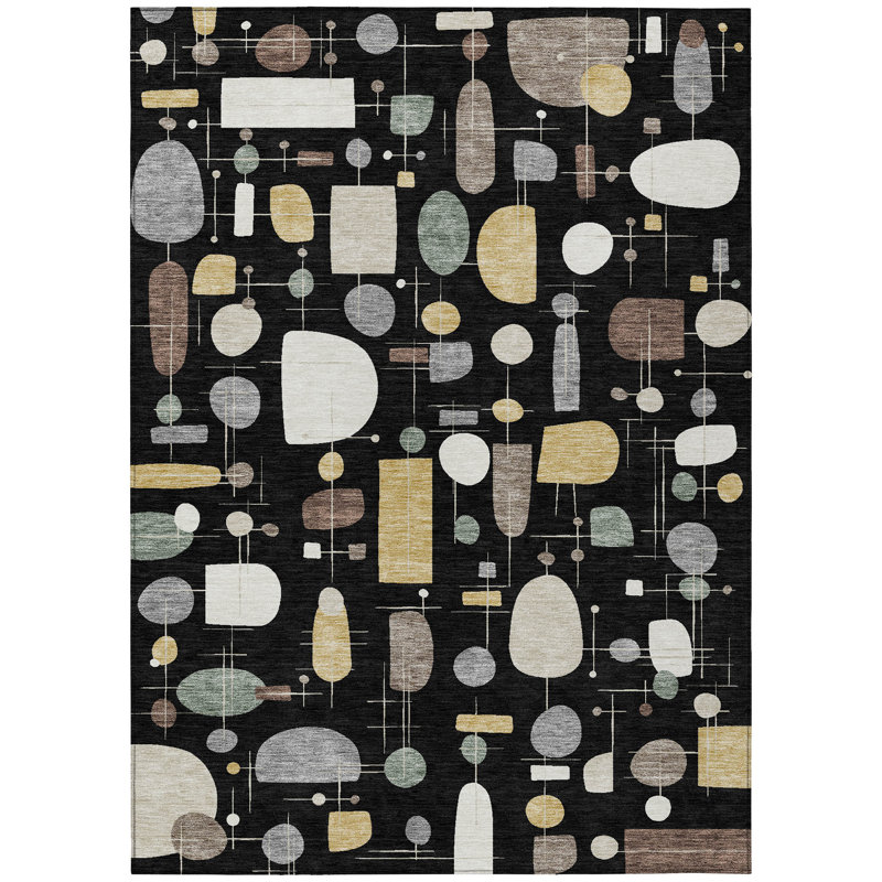 Machine Washable Indoor/Outdoor Juliet ACN2393 Mid-Century Modern Rug, Rectangle 3' x 5'