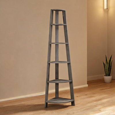 Étagère d'angle à 5 niveaux, rangement compact, panneau de particules beige chaud, moderne pour le bureau à domicile et la chambre à coucher