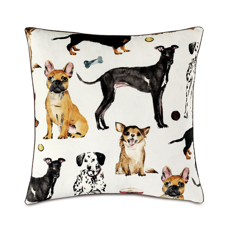 Square Multicolor Cotton Dog Print Throw Pillow