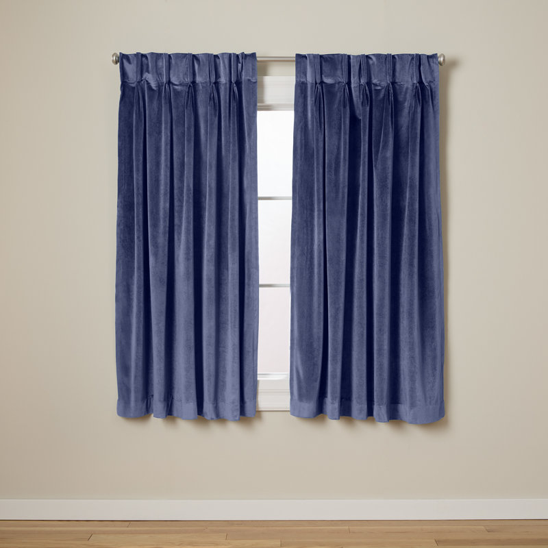 Donna Room Darkening Curtain Pair, Navy Blue, 27"W x 63"L