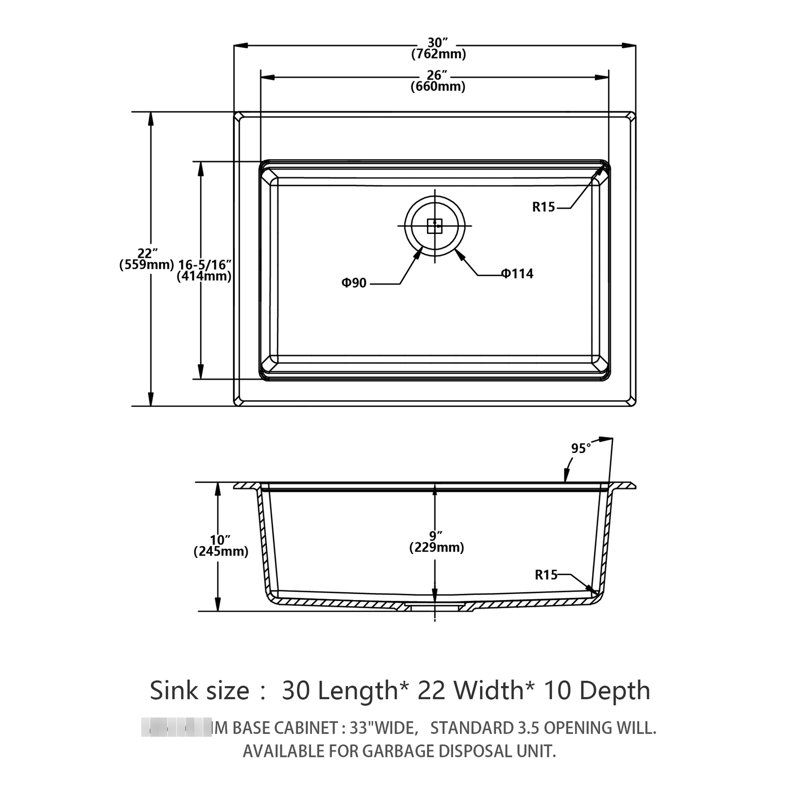 Évier de cuisine en granite blanc 30 po x 22 po avec comptoir en quartz