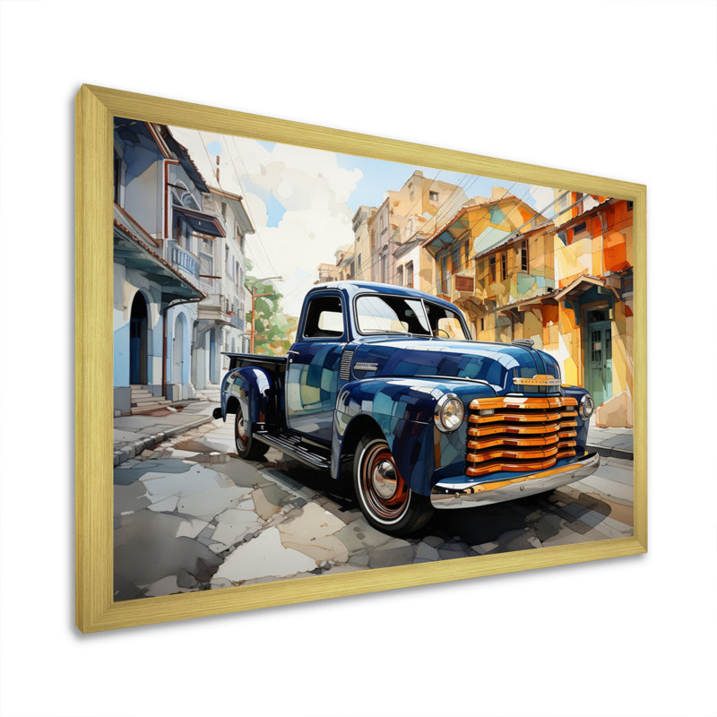 Orange Blue Pickup Truck Bold Contours II - Transportation Canvas Prints, H 16 po x l 32 po x P 1 po