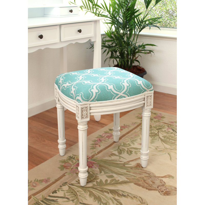 Tabouret de coiffeuse en bois massif Polizzi, Aigue-marine
