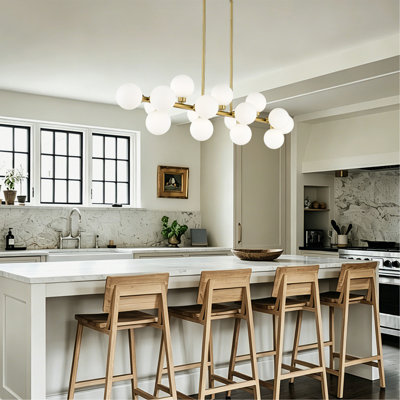 Pendant Lamp with Opal Glass Shade, 16-Lights Modern Farmhouse Ceiling Pendant Hanging Light Fixture Over Table, for Dining Room, Kitchen Island--NO INCLUDED BULBS--Gold+Opal