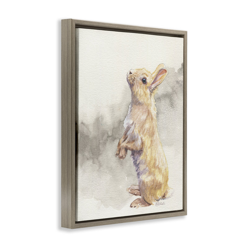 "Debout lapin", aquarelle encadrée par Jennifer Redstreake, H 31 po x l 25 po, Cadre flottant orme Montalcino