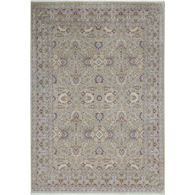 Wool Oriental Area Rug in Light Green/Wine