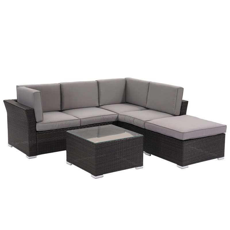 Premium All-Weather Wicker 5 - Person Modular Patio Conversation Set with Cushions, Gray