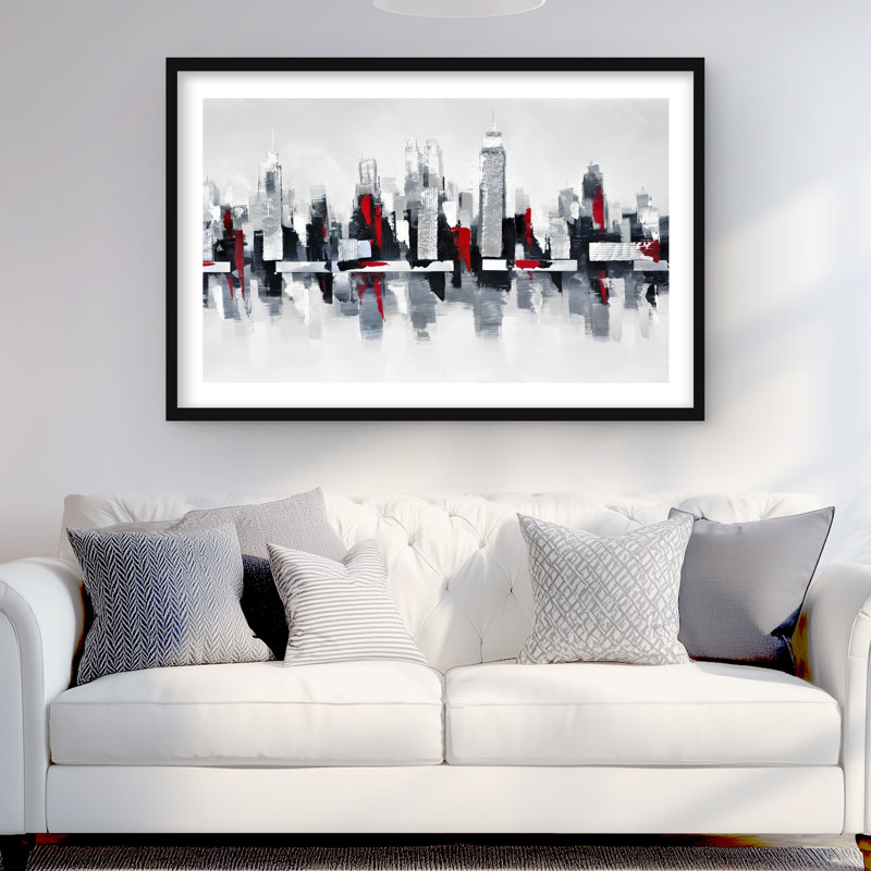 Paysage urbain gris et rouge, Noir, H 24 po x l 36 po