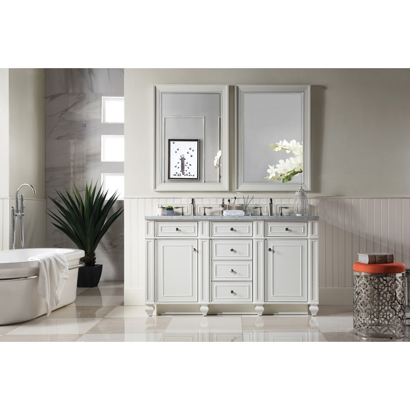 Bristol 60'' W Double Vanity, Bright White, Carrara White, 8" Widespread