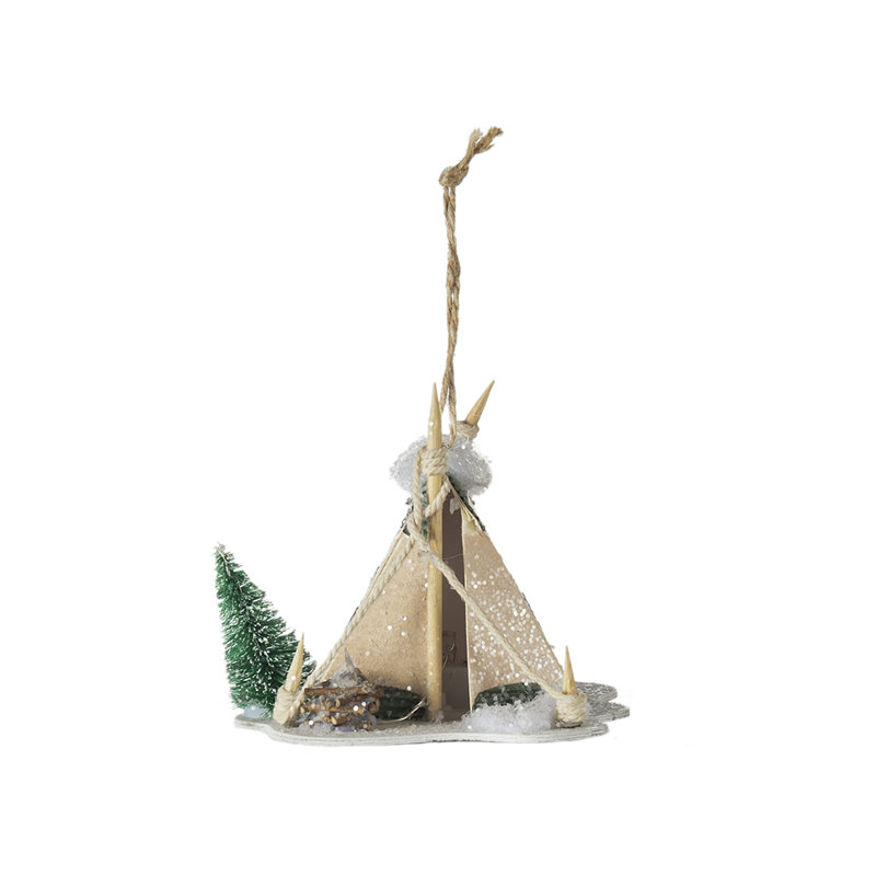 Beige and Green Cardboard Lit Tent Ornament Set of 6