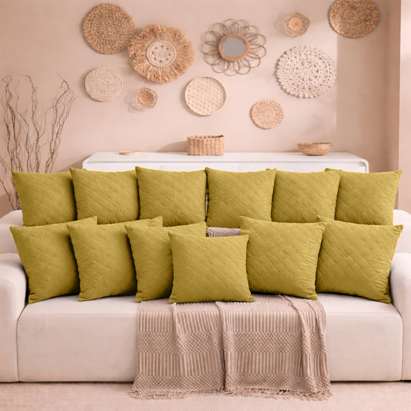 Aspire Homeware Diamond-Pattern Square Velvet Cushion Cover, Ochre, Pack of 12