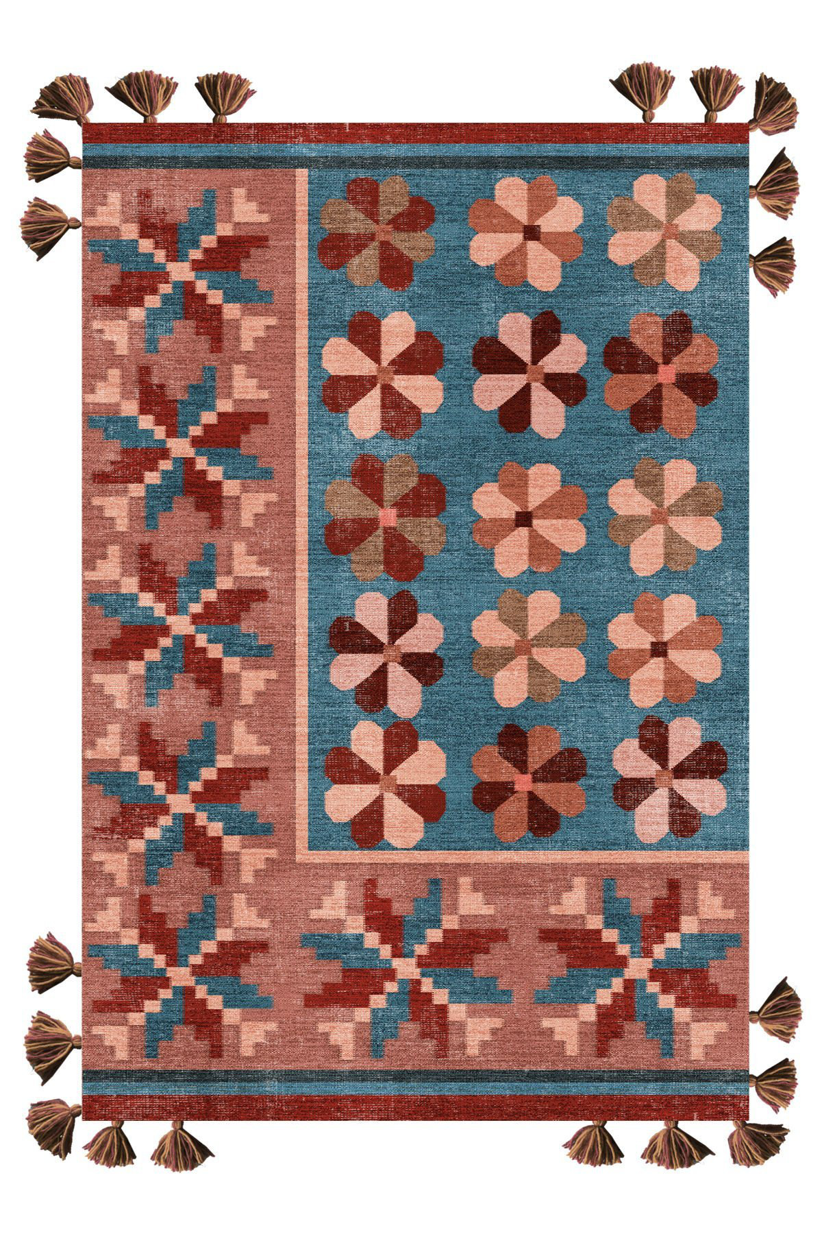 Foundry Select Salmon Turquoise Ethnic Floral-Themed Fringed Woven Base ...
