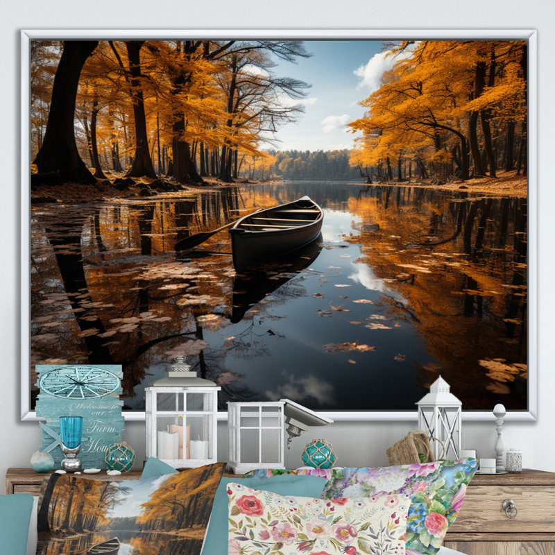 Golden Lake Forest - forêt, art mural sur toile, H 30 po x l 40 po x P 1,5 po, Cadre flottant blanc