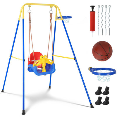 Ensemble de balançoire pour tout-petits avec panier de basketball 4 en 1, équipement de terrain de jeu pliable pour la cour ou la maison