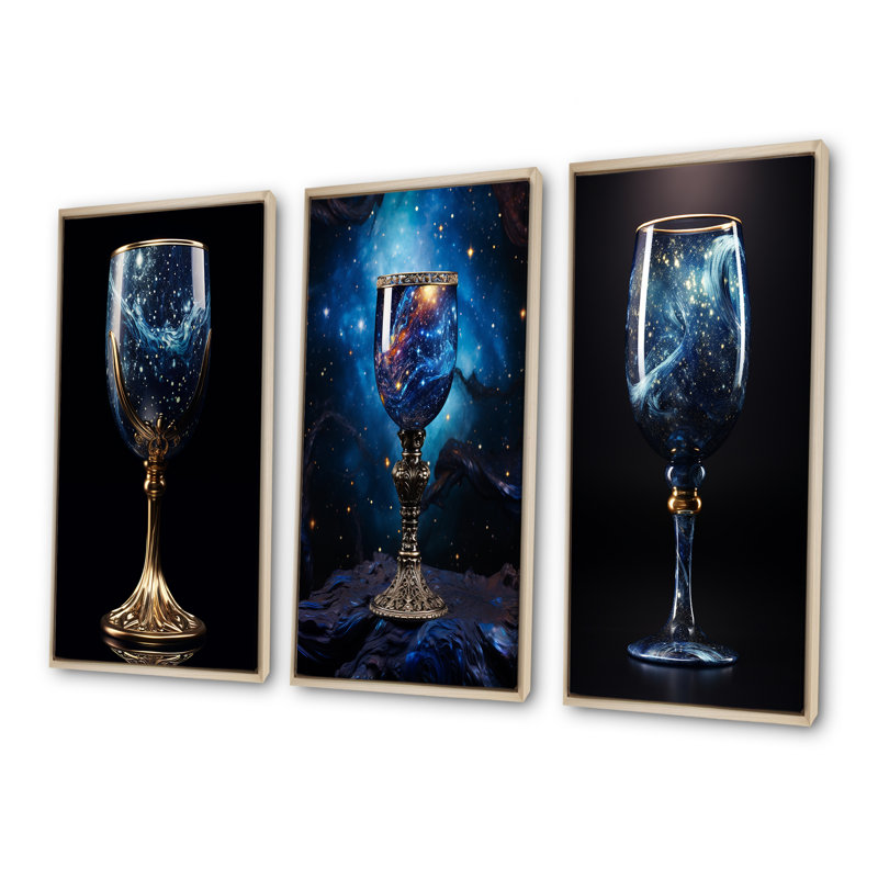 Verre gobelet en verre - ensemble d'art mural sur toile 4 verres, H 40 po x l 60 po, Cadre flottant brun
