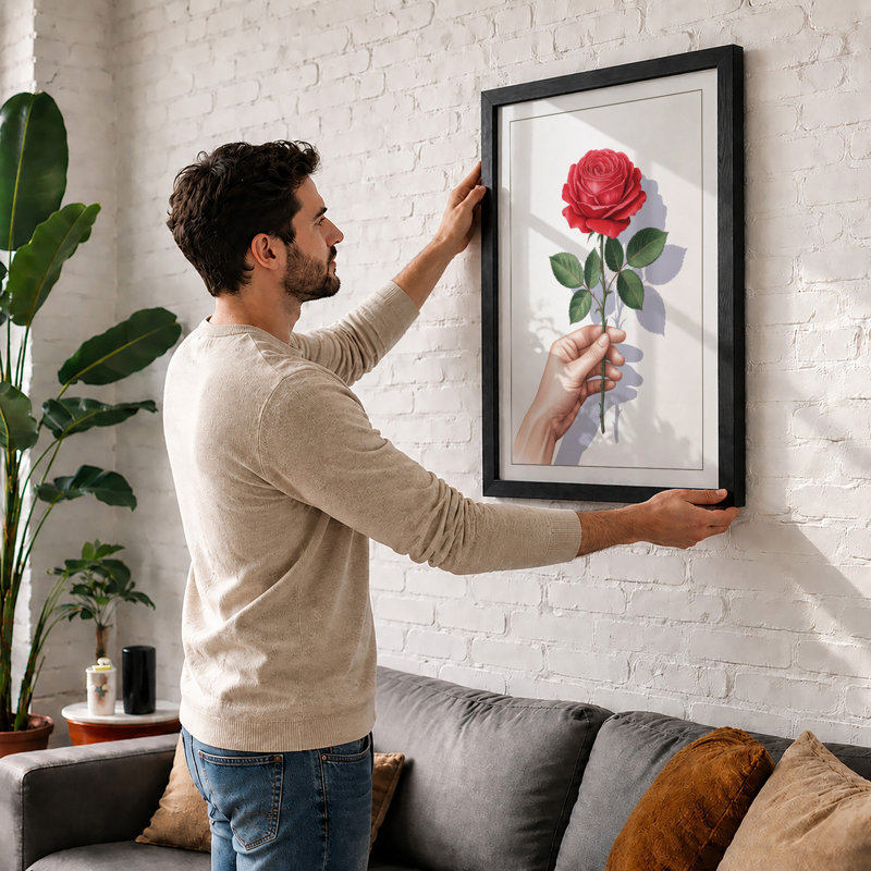 Rose In Open Hand Botanical - Print, Oak, A3 - 42.0 x 29.7 cm