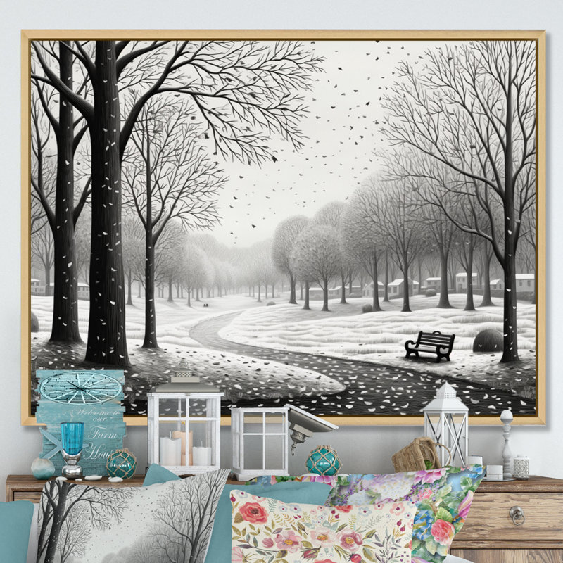 «Countryside Winter Park», impression monochrome sur toile, H 34 po x l 44 po x P 1,5 po, Cadre naturel flottant