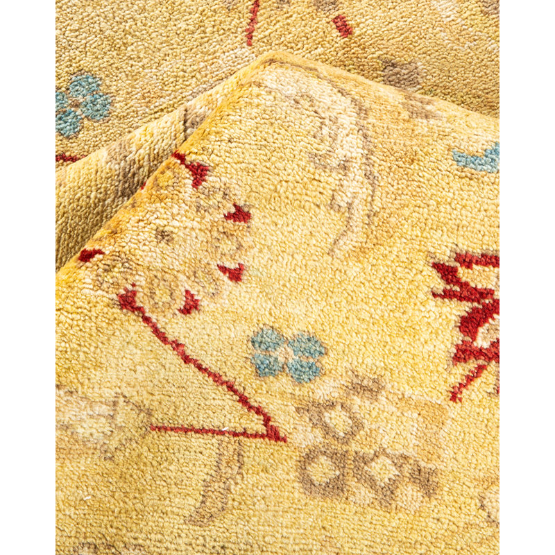 Tapis unique noué à la main éclectique Rossevelt - beige / noir / bleu, 9 pi 3 po x 11 pi 10 po