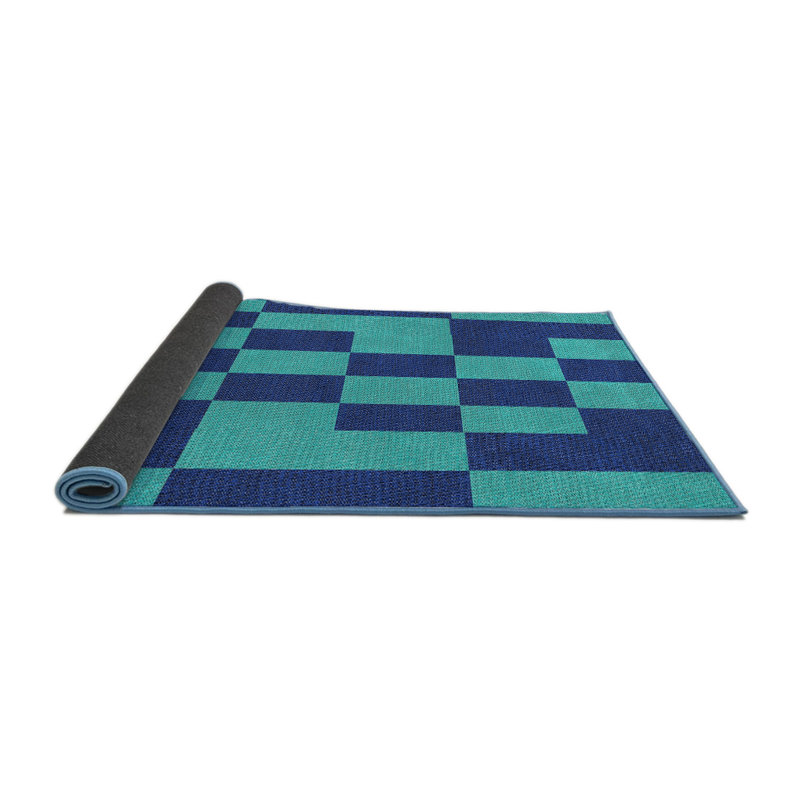 Tapis bleu/vert léger tissé à la machine, Rond 6 pi