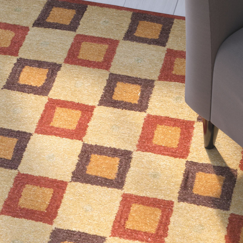 Ivory and Rust Geometric Tufted Wool Area Rug, 8' x 10'