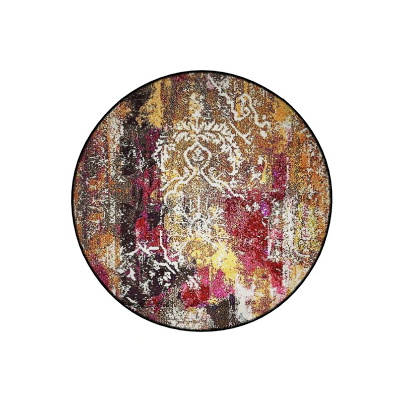 Yellow Pink Traditional Moroccan Ethnic Area Rug, Round 4'