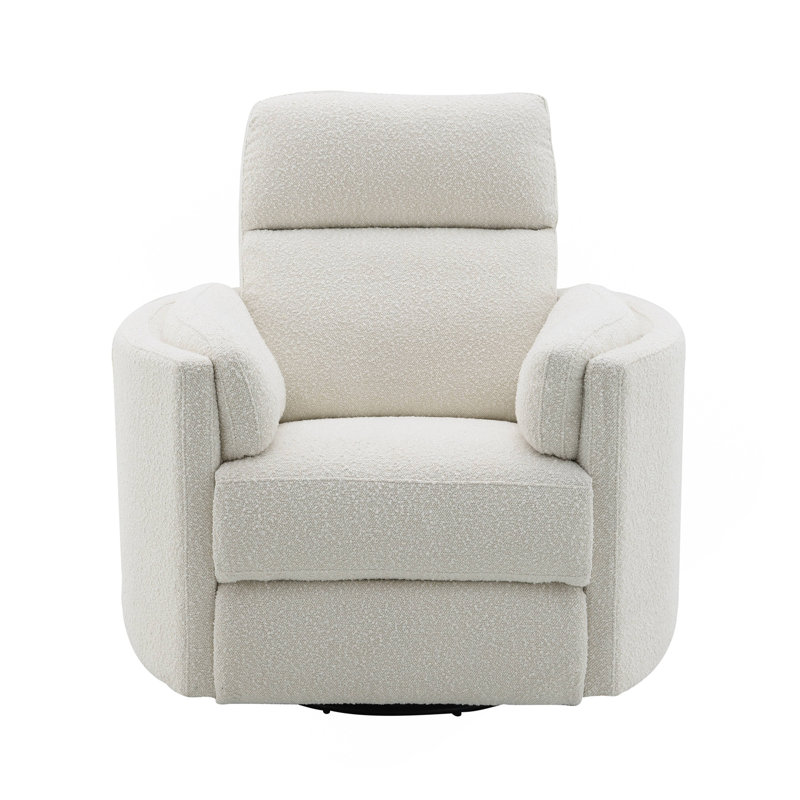 Sagen Beige Boucle Glider Recliner With Swivel