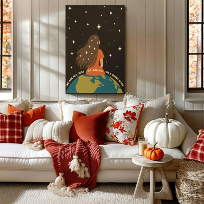 1 pièce encadrée peinture de Bernhild de l'univers et des étoiles, fille de la Terre, style d'illustration minimaliste. Affiche murale décorative rétro pour la décoration intérieure, œuvre d'art moderne parfaite pour la chambre à coucher ou le salon, un cadeau idéal qui peut être accroché directement