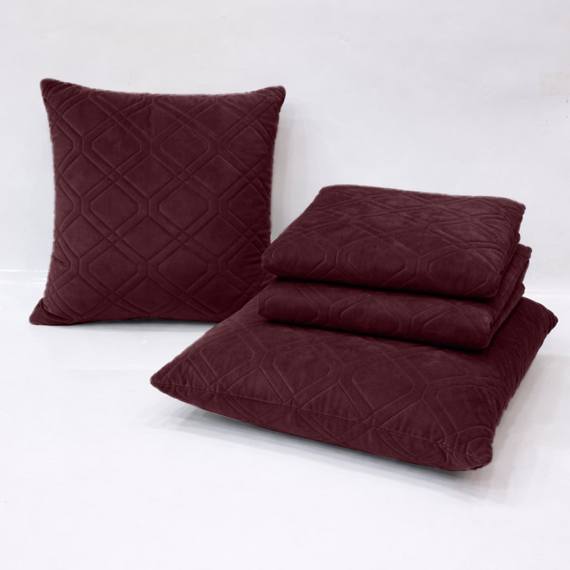 Luxury Diamon Velvet Cushion Covers Set Of 4 Soft Cushion Cases Sofa, Throw , Burgundy