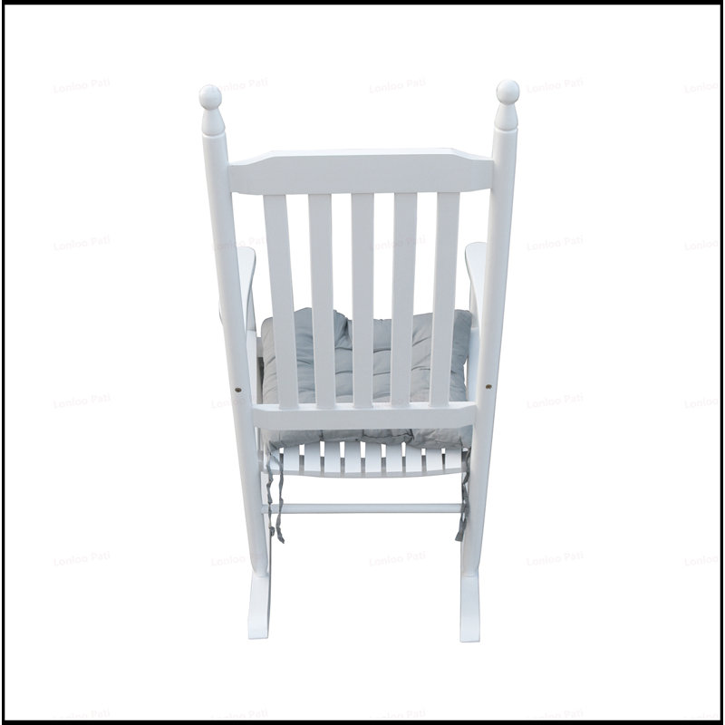 Solid Hardwood Porch Rocker Chair With Wide Seat And Armrest, Sturdy Slatted Back For Comfort And Safety, White