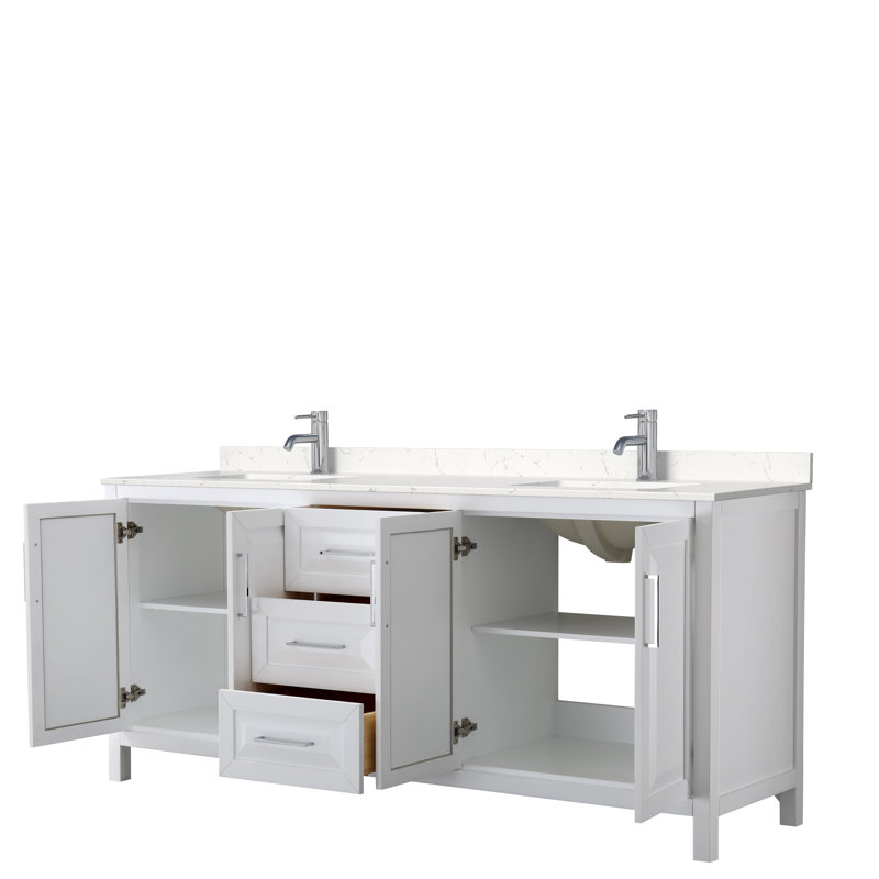 Daria 80'' W Double Vanity, White, Polished Chrome, Carrara Cultured Marble