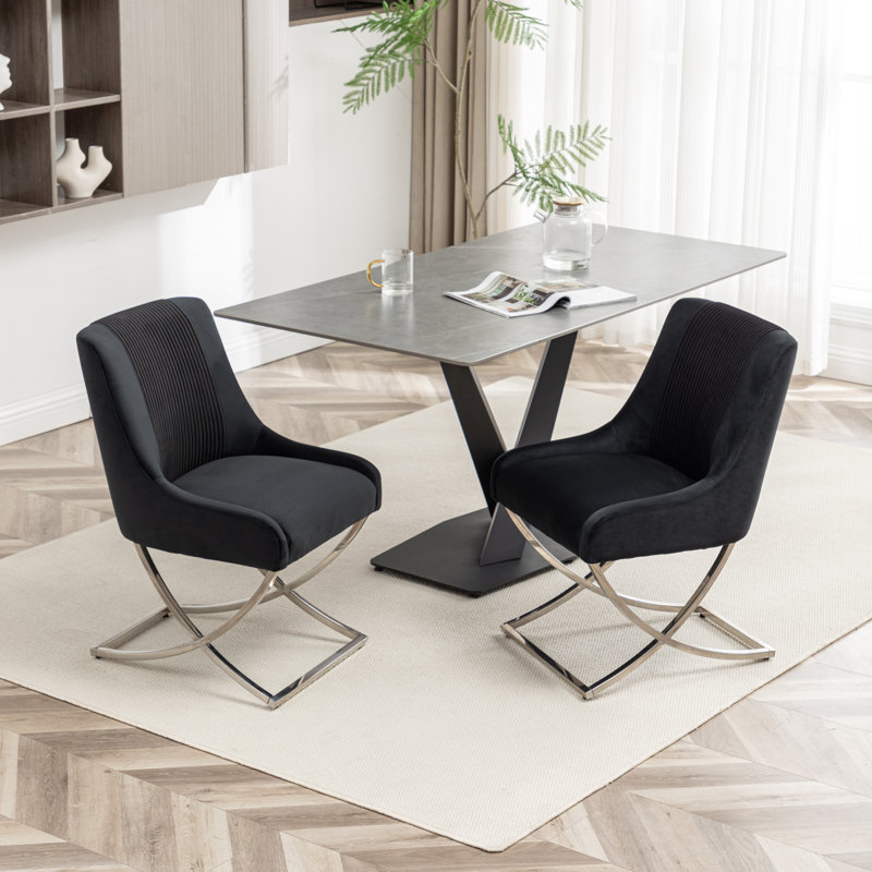 Chaise d'appoint rembourrée en velours Elian, Noir, noir, noir, noir